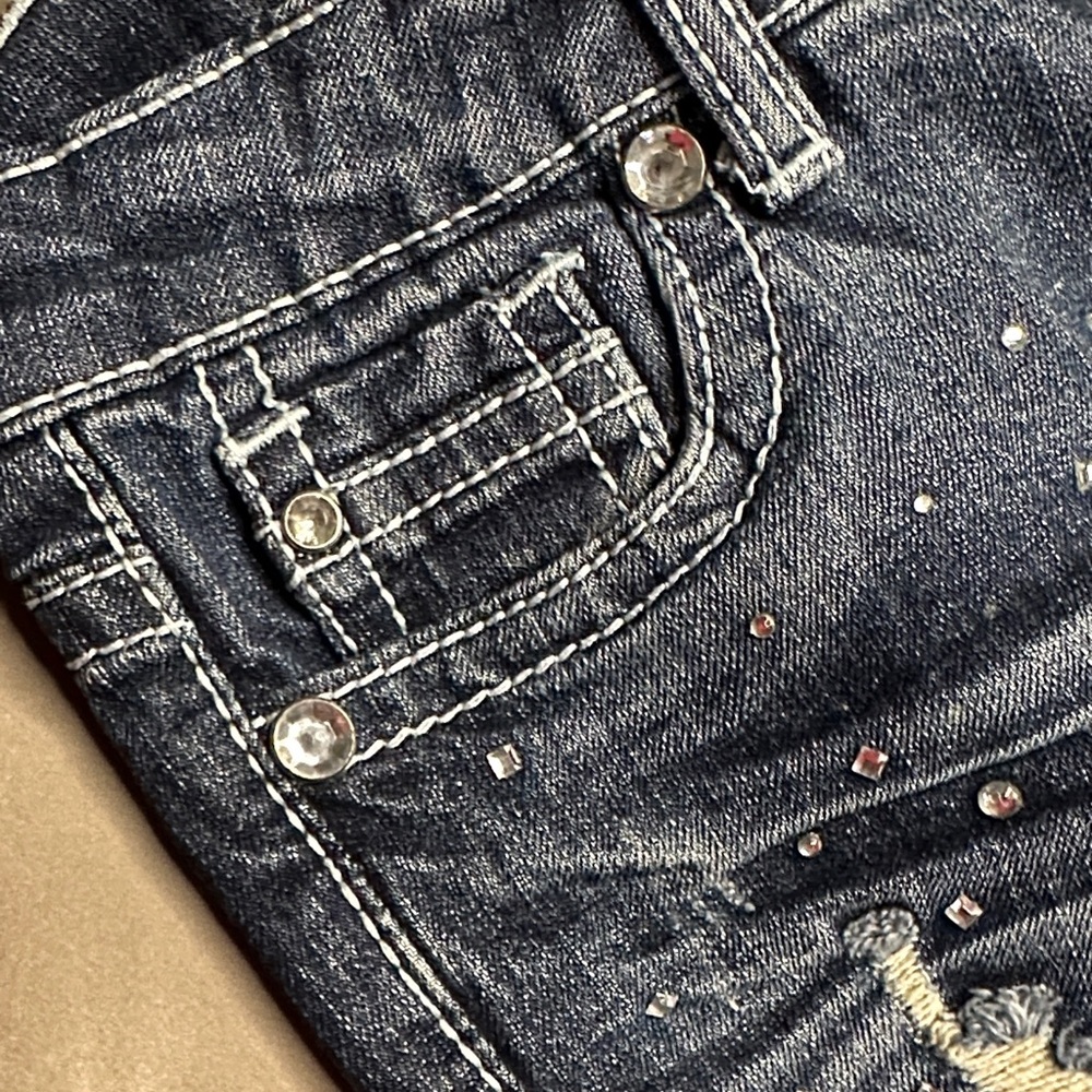 ZCO Jeans Women's Distressed Embellished Skinny‎ Blue Jeans Size 1 - Picture 4 of 13